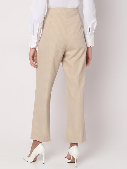 Women Striped Straight Fit High-Rise Pleated Trousers