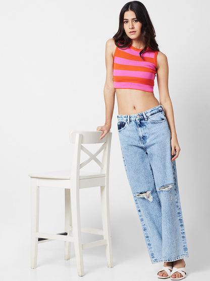 Women High-Rise Slash Knee Heavy Fade Stretchable Jeans