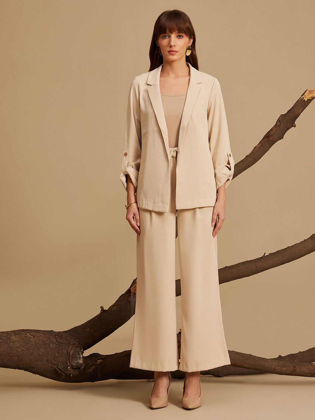 Notched Lapel Open Front Formal Blazer