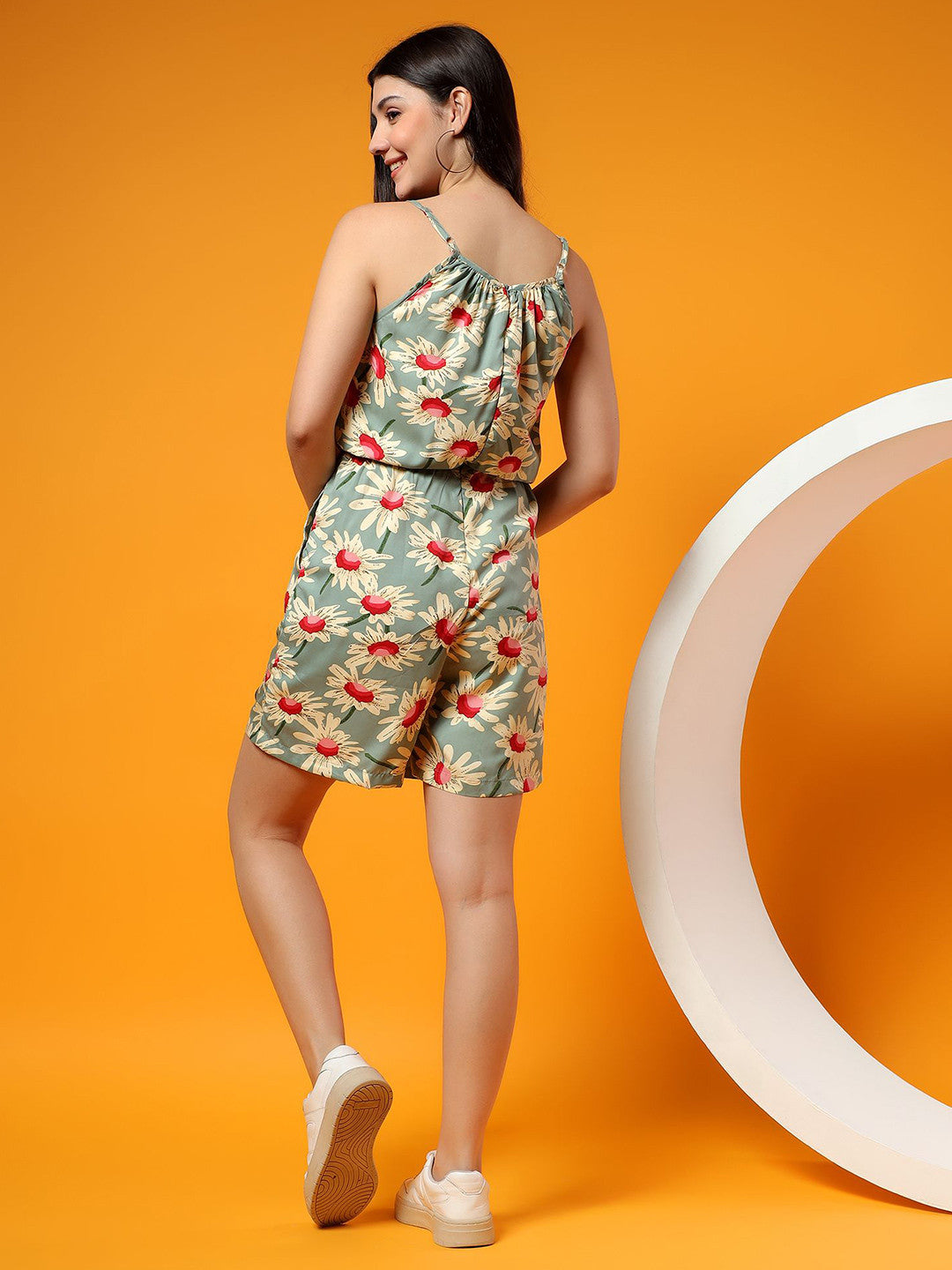 Women Floral Printed Shoulder Straps Playsuit