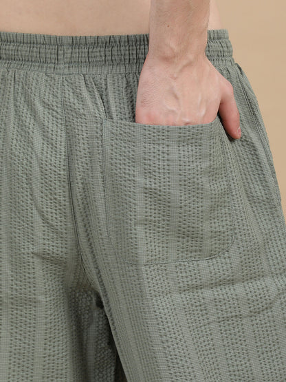 Men's Olive Green Loungewear Textured Seersucker Resort Jogger Trouser