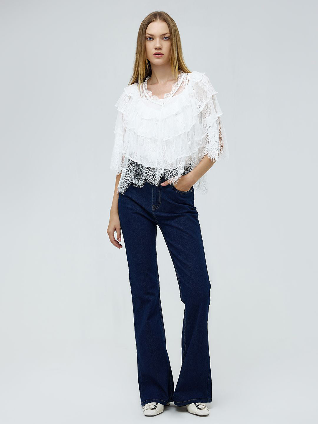 Slit Sleeve Lace Top