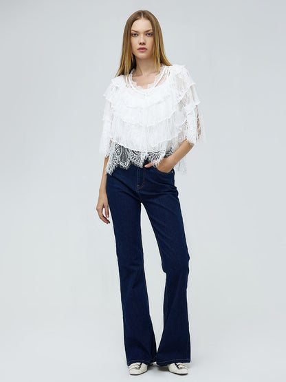 Slit Sleeve Lace Top