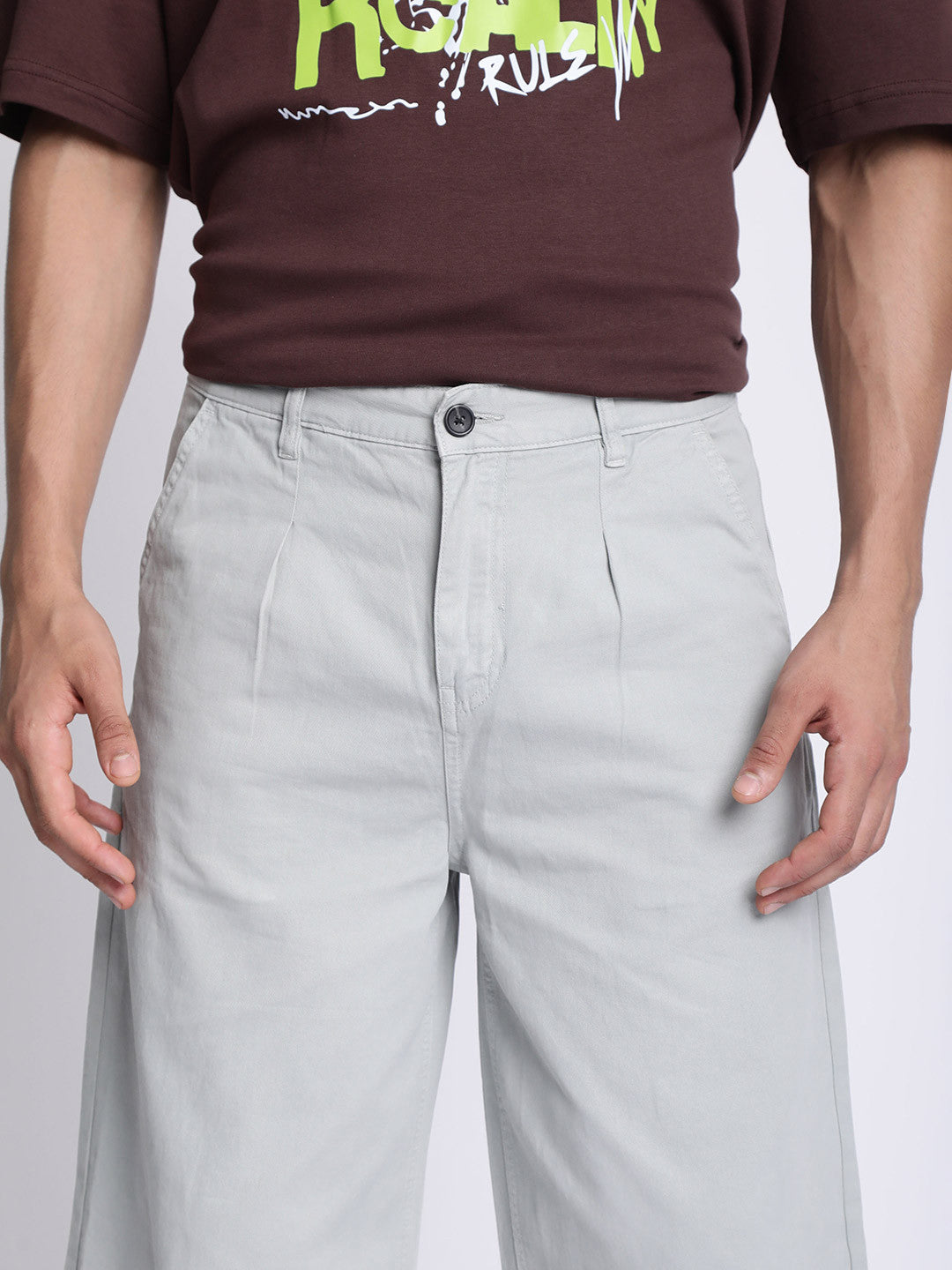 Men Baggy Fit Pleated Chinos Trousers