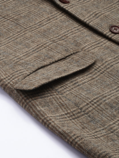 Mr. Bowerbird Men Brown Tailored-Fit Tartan Checked Single Breasted Casual Blazer