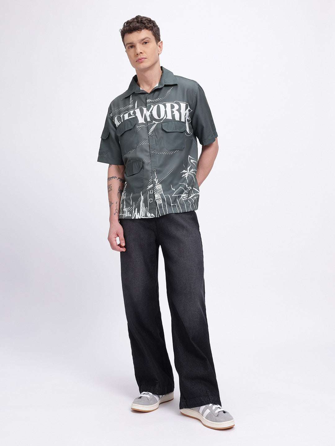 Utility Pockets Printed Relaxed Fit Shirt