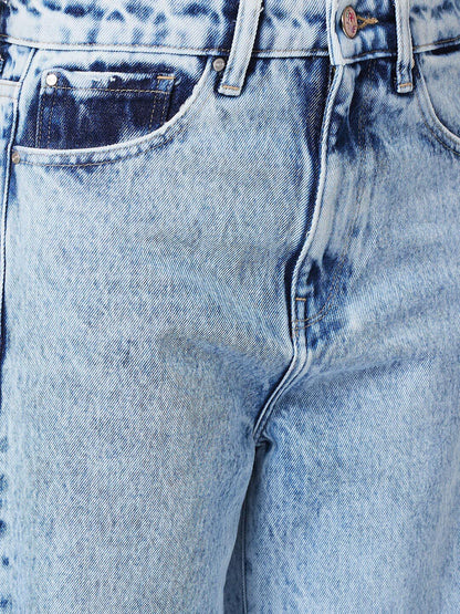 Women High-Rise Slash Knee Heavy Fade Stretchable Jeans